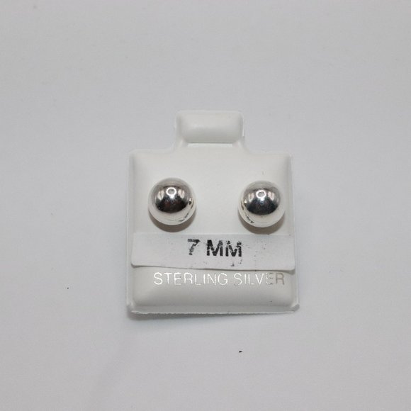 925 Sterling Silver Genuine Round Ball Stud Earrings 7mm / Pair / Men Women Kids - Picture 2 of 7